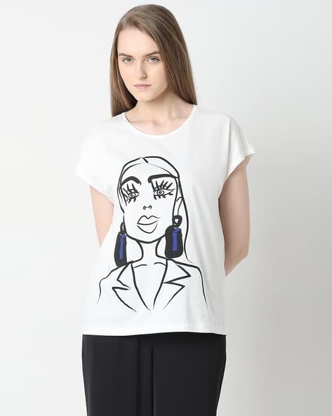 Women Graphic Print Regular Fit Round-Neck Cotton T-Shirt
