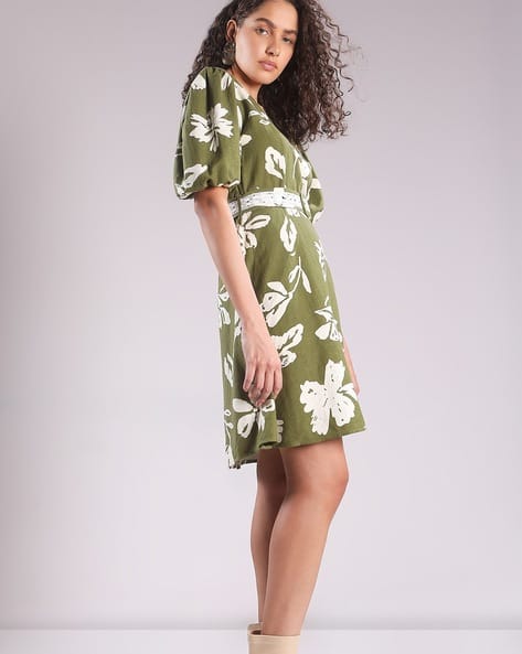 vero moda green floral dress Vero moda – Vmjosie Sl Ankle Frill Dress – Dresses – Green / Floral / Multi main image 0