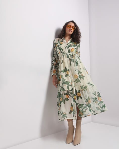Vero Moda Women Floral Print Shirt Dress with Belt