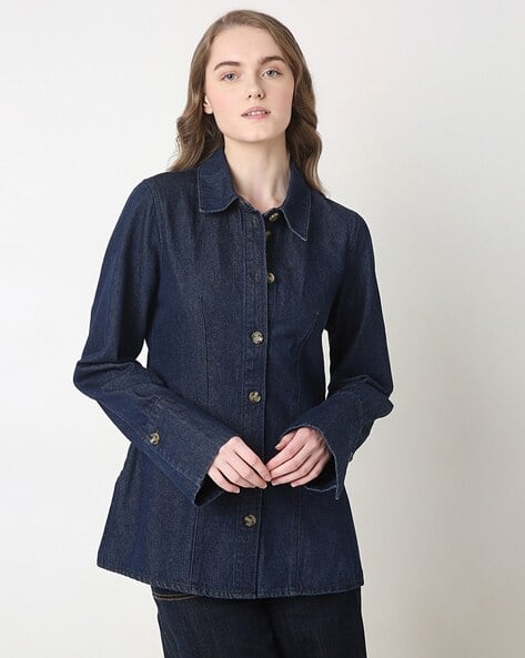 Women Washed Denim Shacket