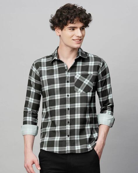 Men Checked Regular Fit Shirt with Spread Collar