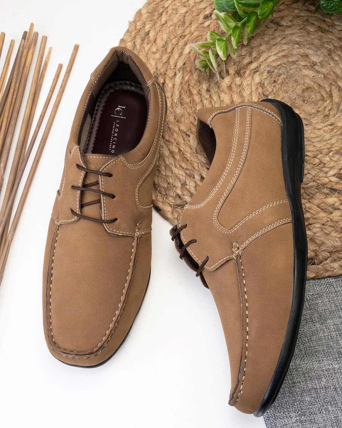 Buy LEONCINO Men Nubuck Leather Lace-Up Shoes Online | Ajio.com