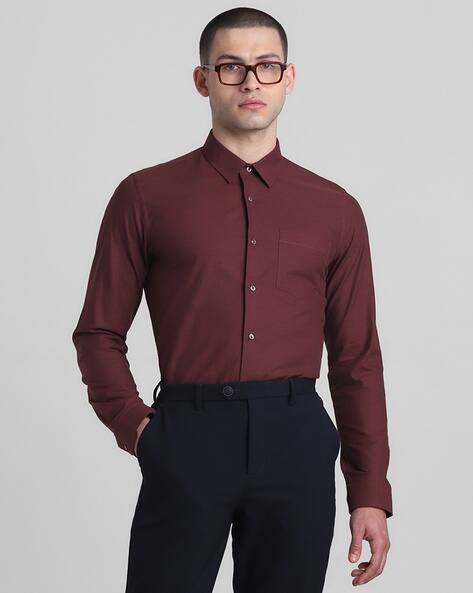 JACK & JONES Premium Men Slim Fit Cotton Shirt with Patch Pocket