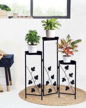 3-Tier Foldable Metal Plant Stand with Flower Pot