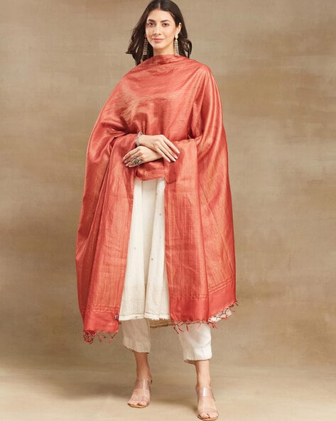 Women Woven Dupatta with Tassels Price in India