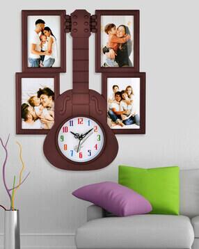 Guitar Analogue Wall Clock with Photo Frames