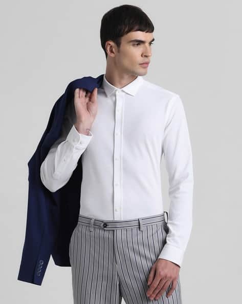 JACK & JONES Premium Men Slim Fit Cotton Shirt with Spread Collar