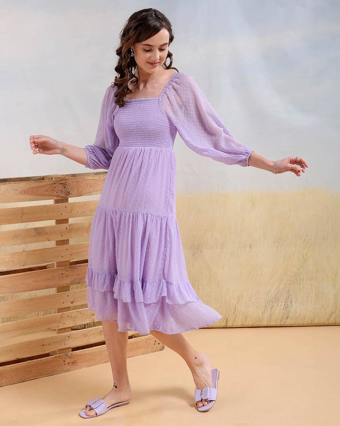 Women Puff Sleeves Square Neck Fit & Flare Dress