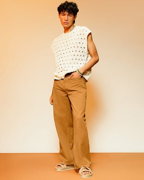 Men Lightly Washed Wide-Leg High-Rise Jeans