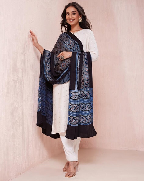 Women Ajrakh Print Dupatta Price in India