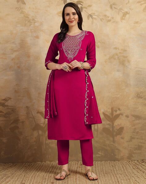 Women Embroidered Straight Kurta Set Price in India