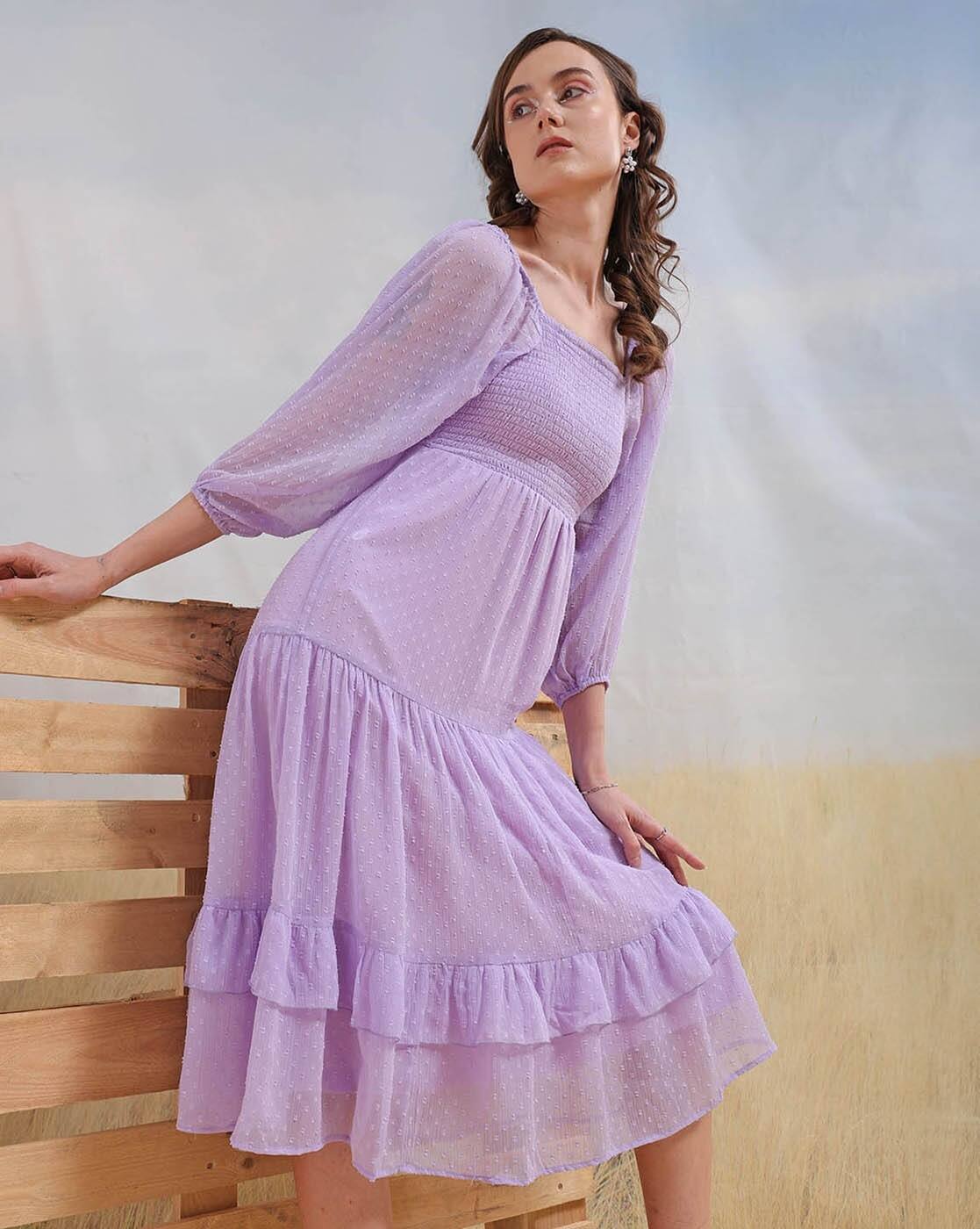 Women Puff Sleeves Square Neck Fit & Flare Dress