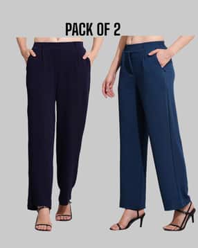 sqew Pack of 2 Women Relaxed Fit Flat-Front Pants-picture-43