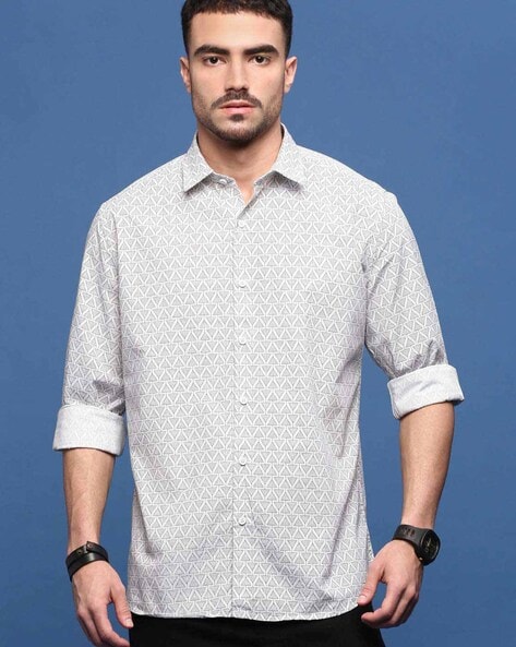 Men Slim Fit Shirt with Mandarin Collar