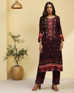 biba Women Floral Print Straight Kurta with Pants-picture-34