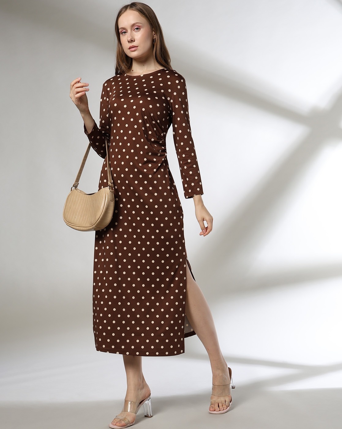 New Gianni Bini Poka Dot Brown Dress online Size: Small