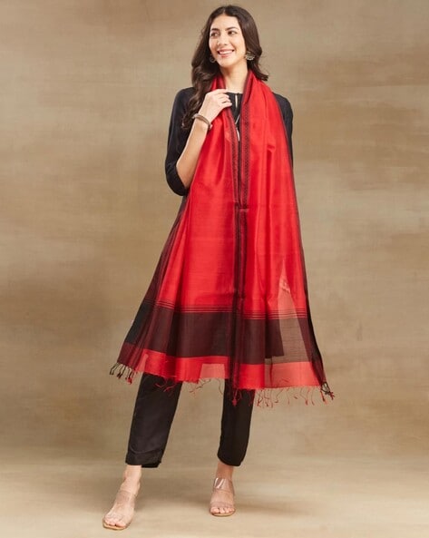 Women  Woven Dupatta with Tassels Price in India