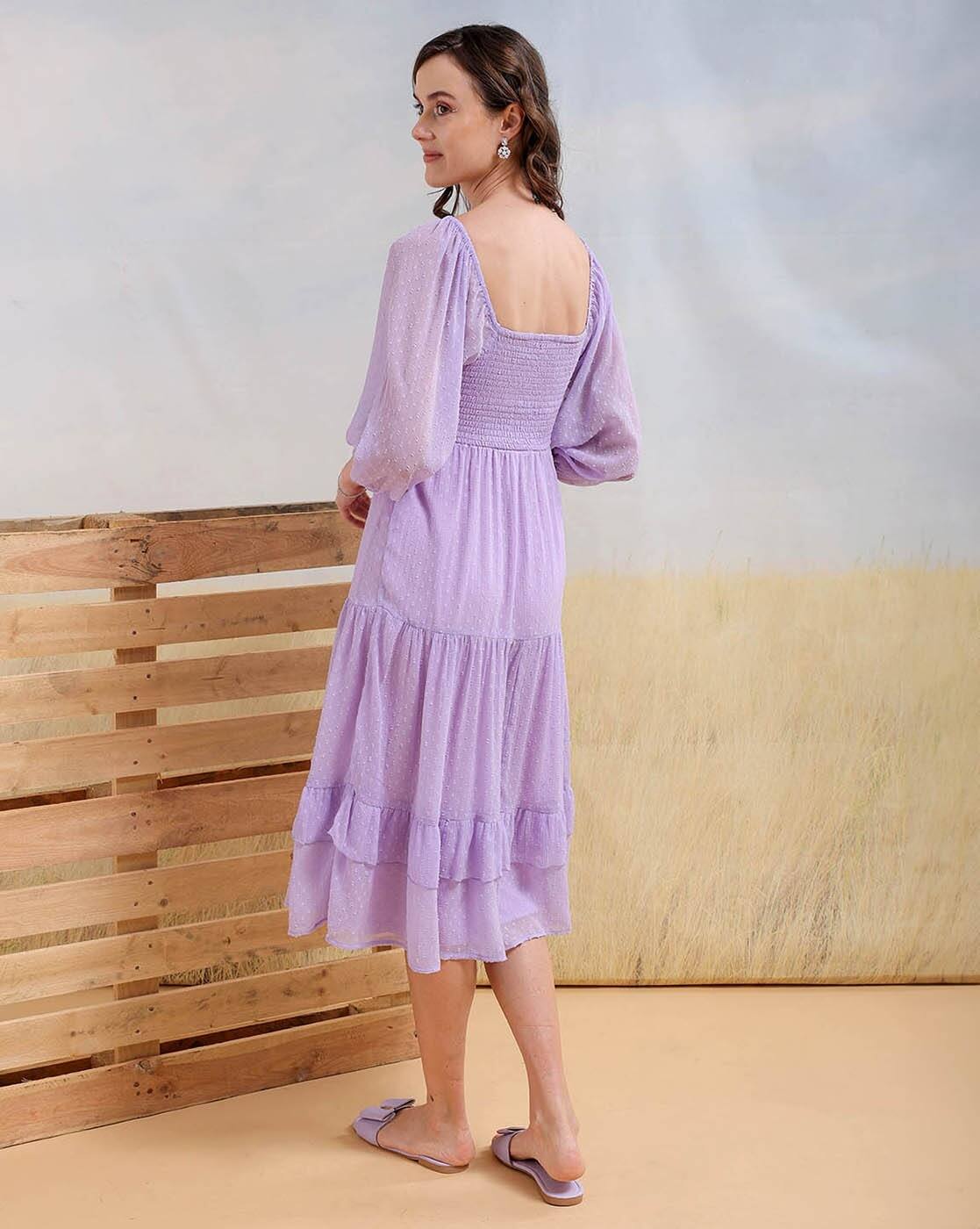Women Puff Sleeves Square Neck Fit & Flare Dress