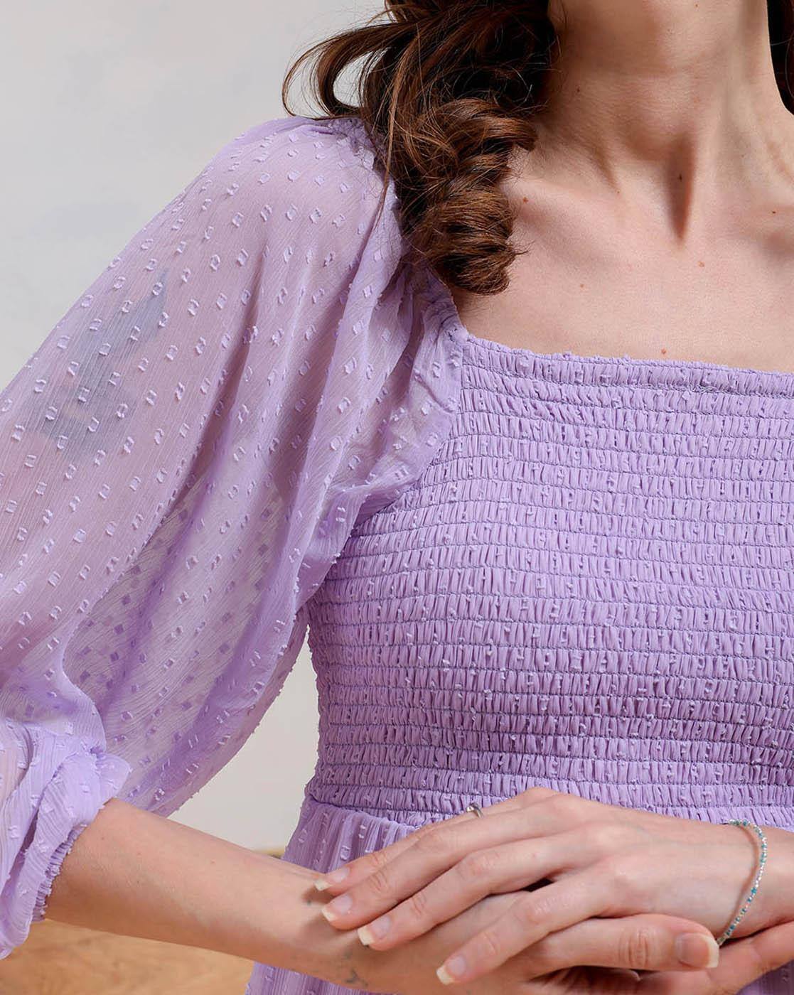 Women Puff Sleeves Square Neck Fit & Flare Dress