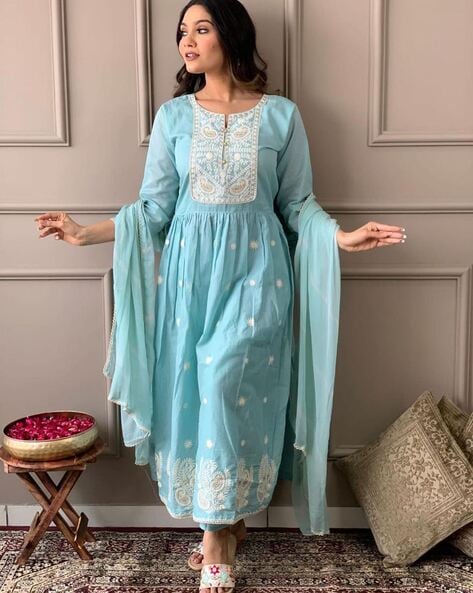 Embroidered Straight Kurta Set Price in India