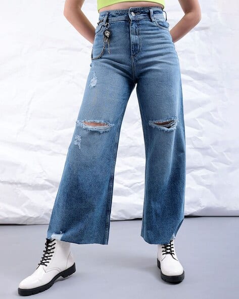 FREEHAND Women Mid-Wash Distressed High-Rise Bootcut Jeans