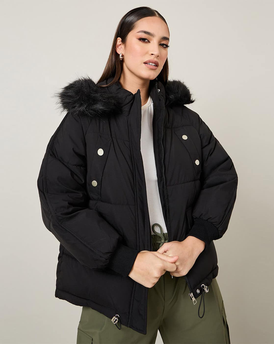 Women Oversized Fit Parka Jacket with Insert Pockets