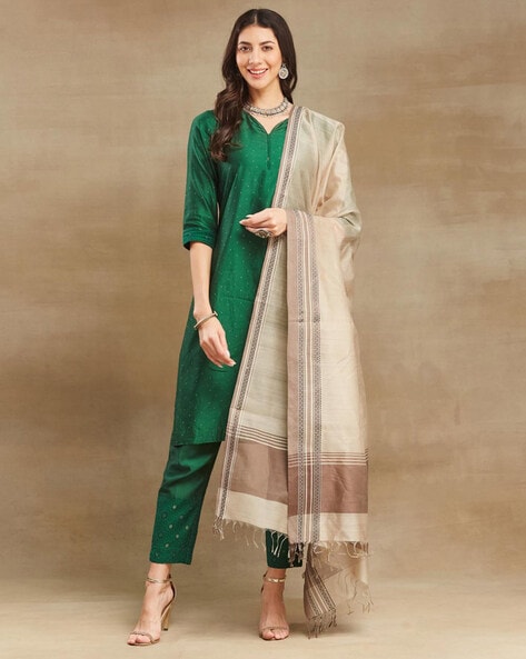 Women Woven Dupatta with Tassels Price in India