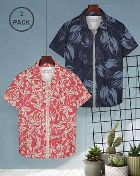 hellcat Men Pack of 2 Leaf Print Regular Fit Shirts-picture-39