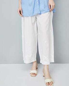 Chikankari Embroidered Straight Fit Palazzos