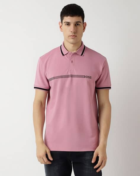 Ajio Hugo Boss Polo Shirt Pink Buy BOSS Contrast Logo Details