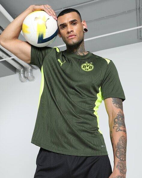 Puma Men Borussia Dortmund Football Training Slim Fit Crew-Neck T-Shirt