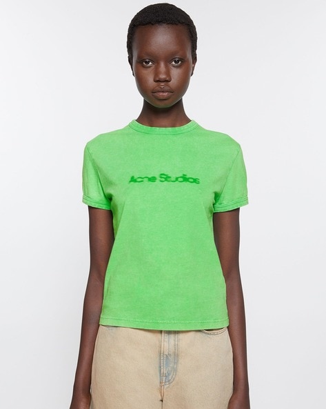 Buy Acne Studios Blurred Logo Cotton Fitted T-Shirt | Green