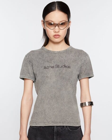 Buy Acne Studios Blurred Logo Cotton Fitted T-Shirt | Faded Grey