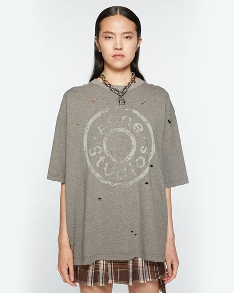 Buy Acne Studios Distressed Relaxed Fit Logo T-Shirt | Moss