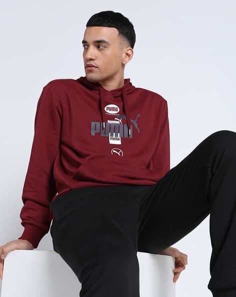 Puma Men Brand Print Regular Fit Hoodie with Kangaroo Pocket