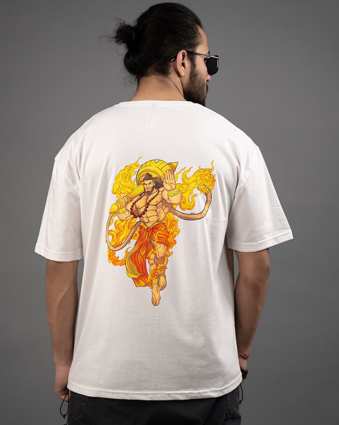 Men Divine Protector Hanuman Print Oversized Crew-Neck T-Shirt