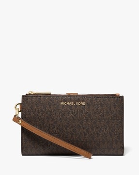 Michael Kors Large Jet Set Monogram Brown/Electric Blue selling Zipper Wallet