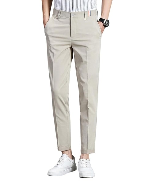 Men Relaxed Fit Flat-Front Chinos