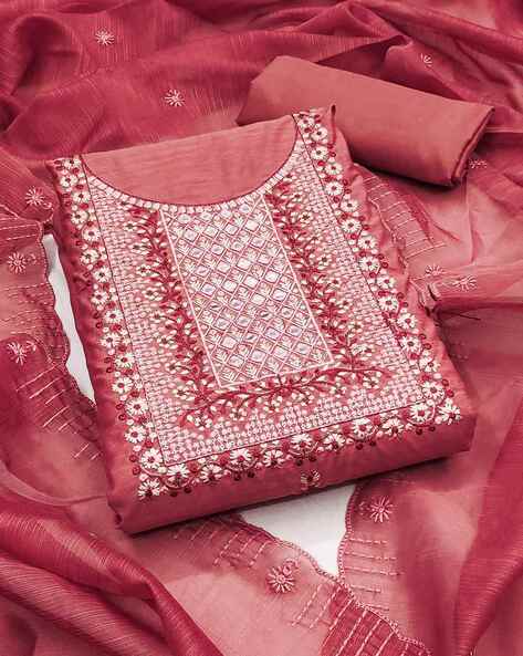 Women Embroidered Unstitched Dress Material Price in India