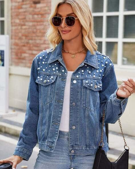 Women Washed Relaxed Fit Denim Jacket with Flap Pockets