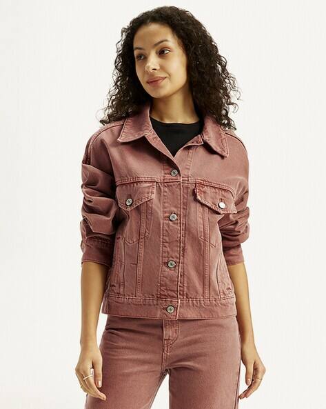 Women Relaxed Fit Trucker Jacket with Spread Collar