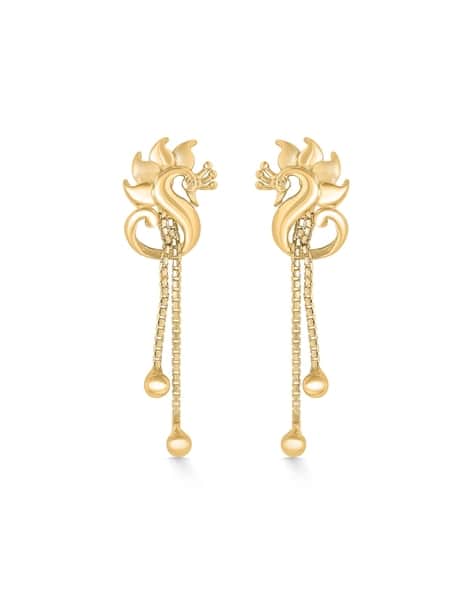 Women Yellow Gold Peacock Drop Earrings