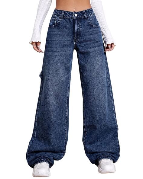 Women Mid-Wash Baggy Jeans
