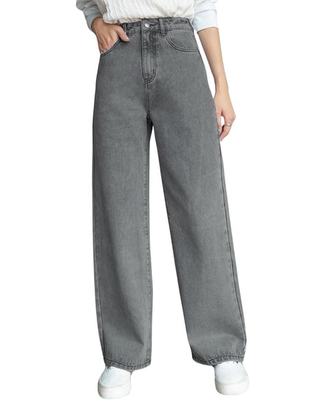 Women Lightly Washed Baggy Fit Jeans - Main Image