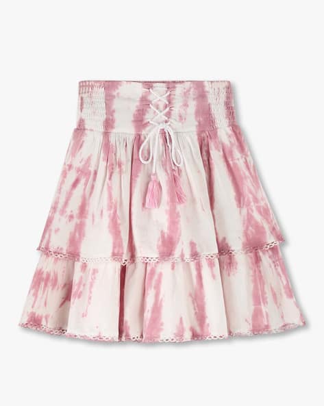 POINT COVE Girls Tie & Dye Lace-Up Tiered Skirt deal from ajio