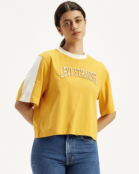Women Brand Embossed Loose Fit Crew-Neck T-Shirt