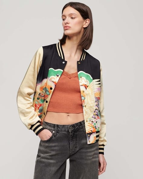 Women Graphic Print Relaxed Fit Bomber Jacket