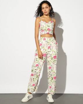 Floral Print Crop Top & Pants Co-Ord Set