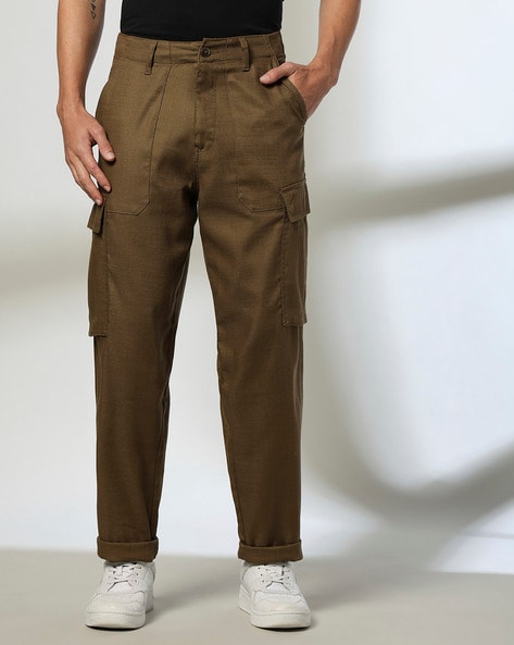 Men Relaxed Fit Flat-Front Cargo Pants