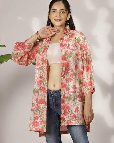 Women Floral Print Front-Open Shrug